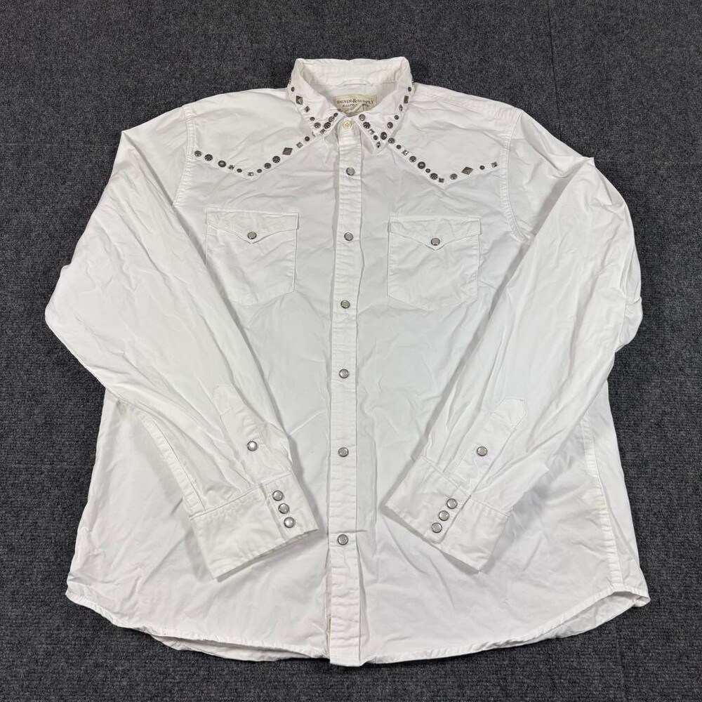 Denim & Supply Ralph Lauren Studded Western Snap Shirt Men’s Size XXL White READ